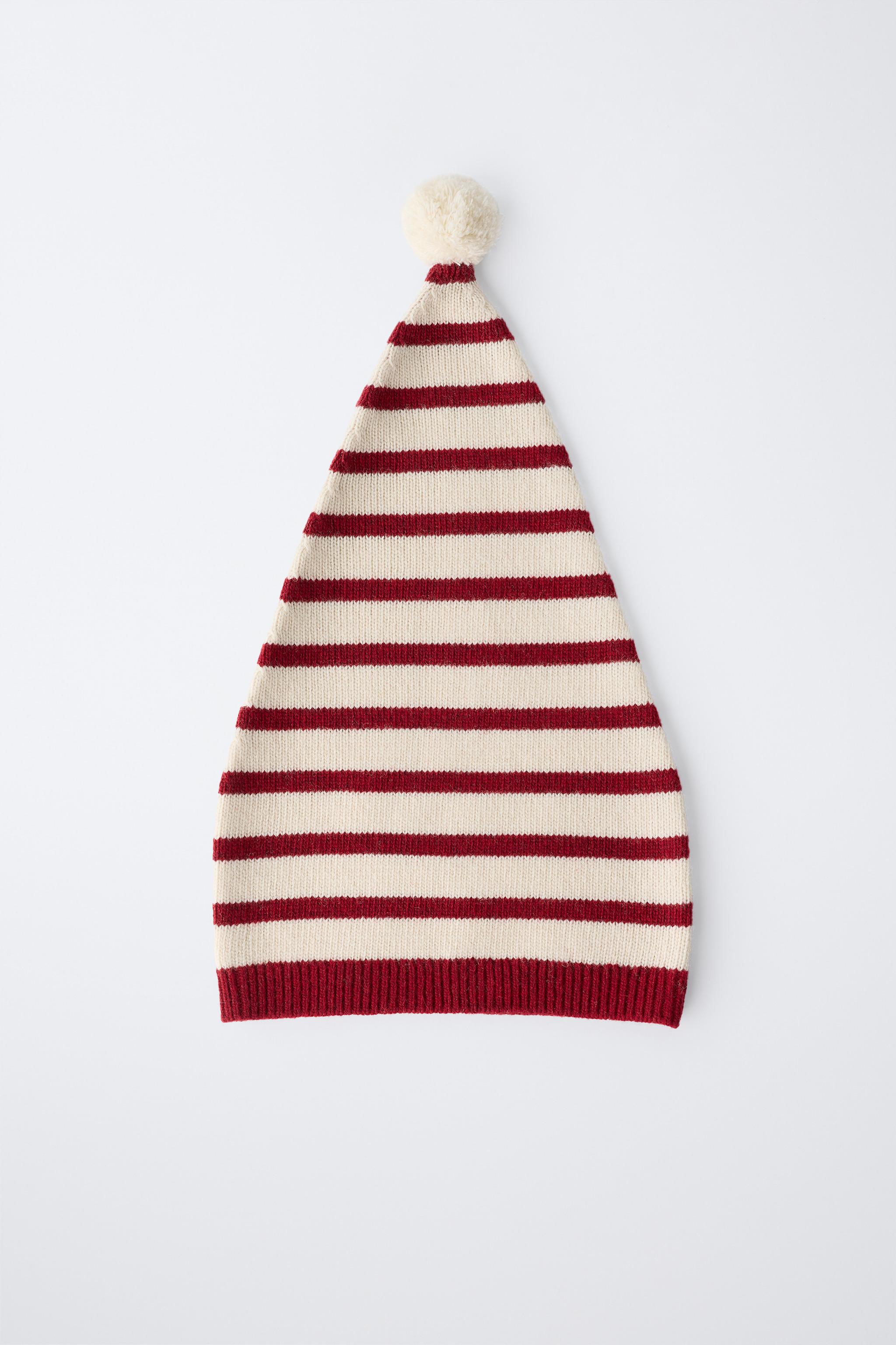STRIPED KNIT HAT WITH WOOL POMPOM